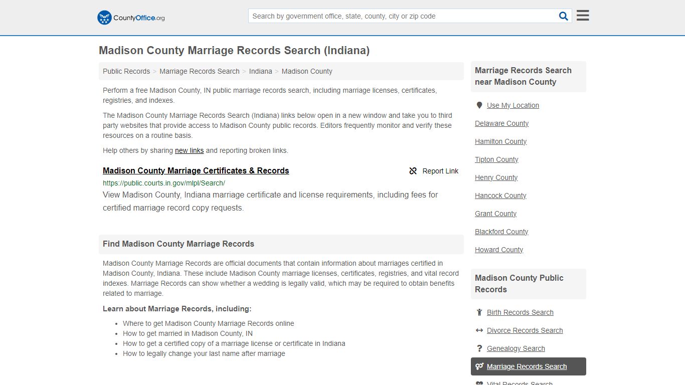 Madison County Marriage Records Search (Indiana) - County Office